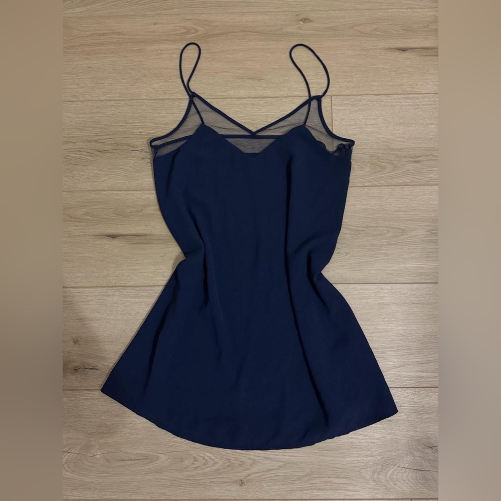 Lulu's Navy Mesh-Trim Mini Dress